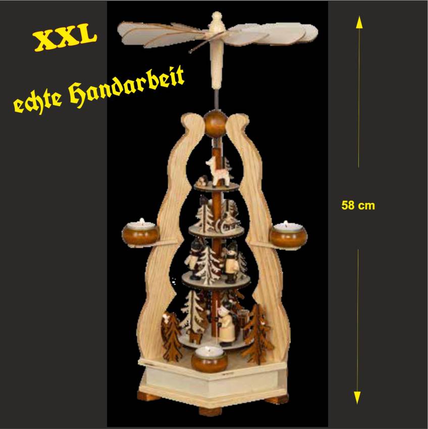 XL-Weihnachtspyramide „Winterwald“ – 4 Etagen Holzkunst mit Teelichtern