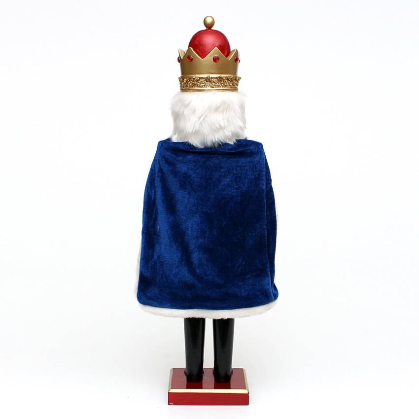 „Rückseite des XXL Nussknackers König mit blauem Samtumhang und goldener Krone“