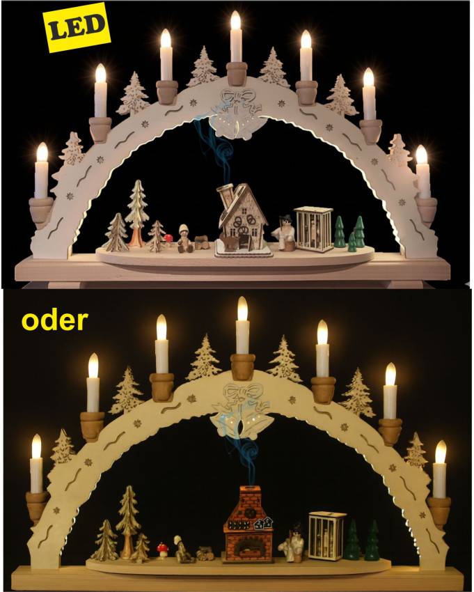 Märchenschwibbogen XL Holz-Schwibbogen „Hänsel und Gretel“ mit Räucherhaus oder Backofen