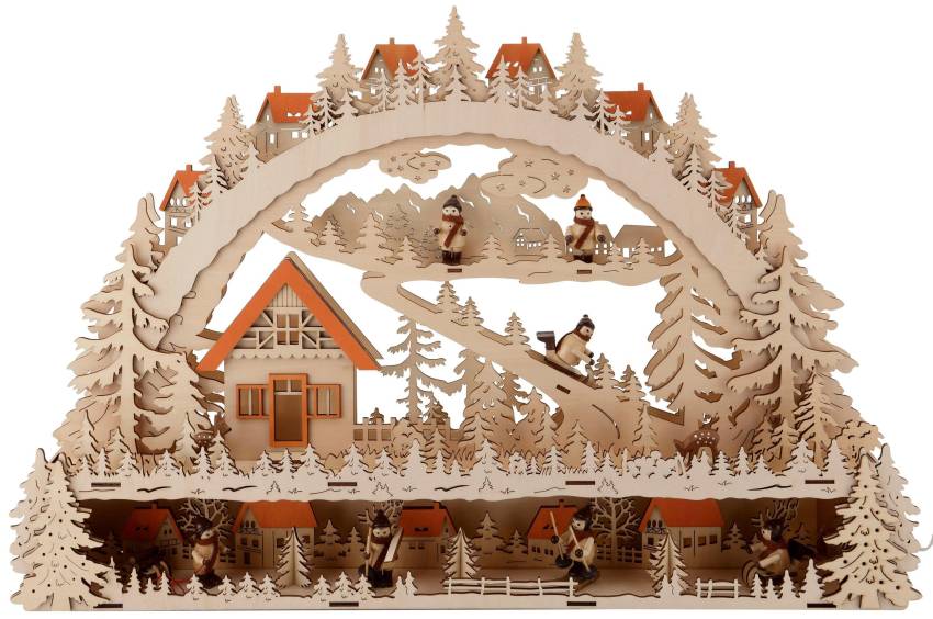 winterlandscghaft schwibbogen mit podest led beleuchtet