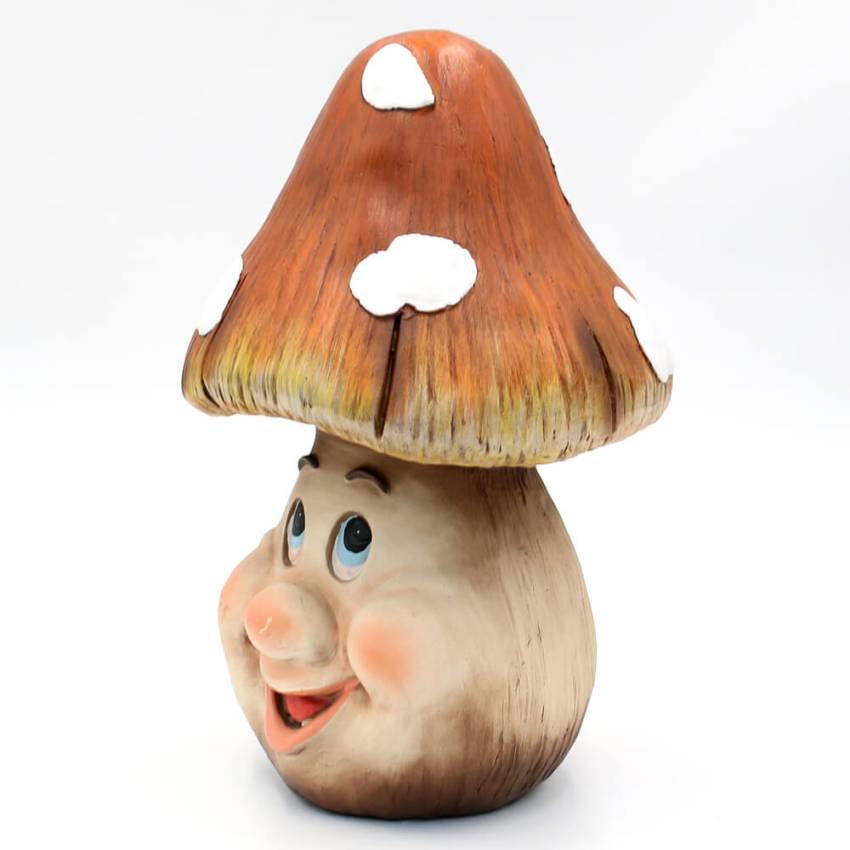 MGO-Keramik Pilz braun mit Gesicht gartendeko links