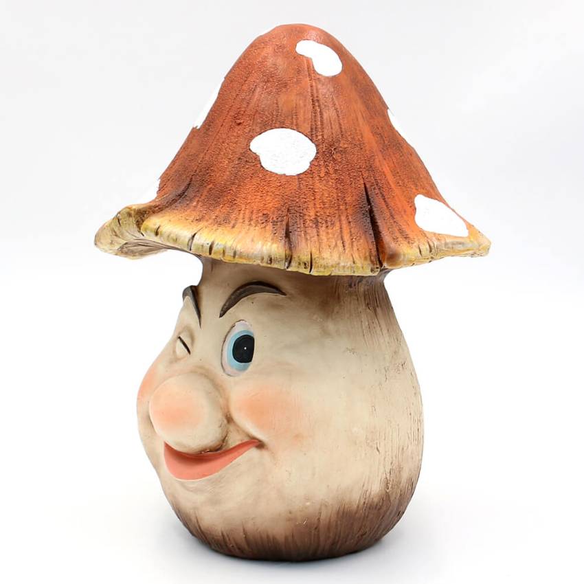 lustige große Gartendeko Pilz braun-rot mit zwinkernden Auge