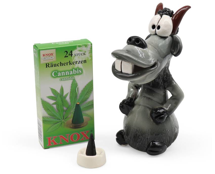 Räucherfigur Ziege aus Keramik mit lustigem Gesicht und glänzender Premium Glasur