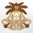 Beleuchtetes Holz Fensterbild Doppelglocke mit Bergmann Motiv und braunen Applikationen als traditionelle Weihnachtsdekoration