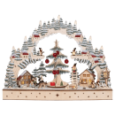 „LED-Lichterbogen Weihnachtsidylle im Dorf mit drehbarem Weihnachtsbaum, roten Glaskugeln und filigraner Holzkunst“