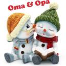 Polyresin-Schneekinderpaar 'Oma und Opa' in orange und grün mit Mütze und Schal, handbemalt und detailreiche Gestaltung, 11 x 8 x 11 cm, dekorative Figur für Weihnachten und Winter, Opa-Nikolaus-Geschenk-Idee.