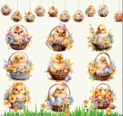 Osterdekoration – Lustige Holzanhänger Küken im Korb Strauchbehang