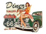 Blechschild Retro American Diner Route 66 Pinup