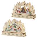 „Zwei Mini-Schwibbögen aus Holz nebeneinander – Schneekinder-Szenen mit winterlicher Landschaft, LED-Beleuchtung, 2-fach sortiert“