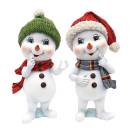 polyresin schneemann paar mit farbigen mützen haandgestrickt