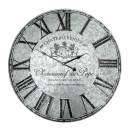 „XL Wanduhr aus silberfarbenem Metall mit römischen Ziffern im französischen Château‑Design“